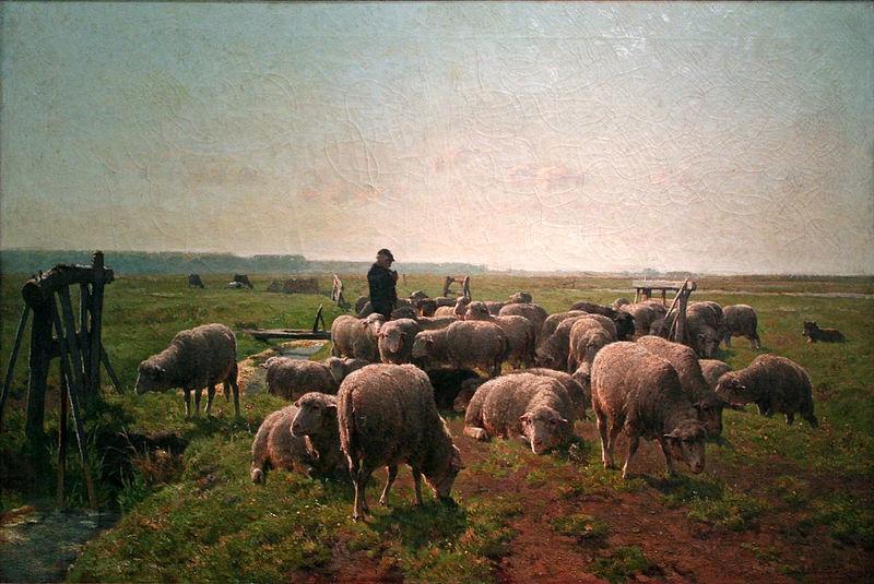 Cornelis Van Leemputten Landschap met herder en kudde schapen Norge oil painting art